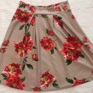 Khaki Skirt with Red Floral, Size 2XL